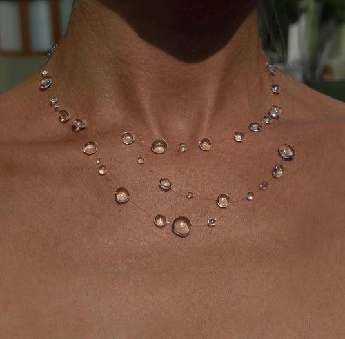 Dew Drop Necklace Invisible Thread Floating Water Drop Ethereal Bridal Jewelry