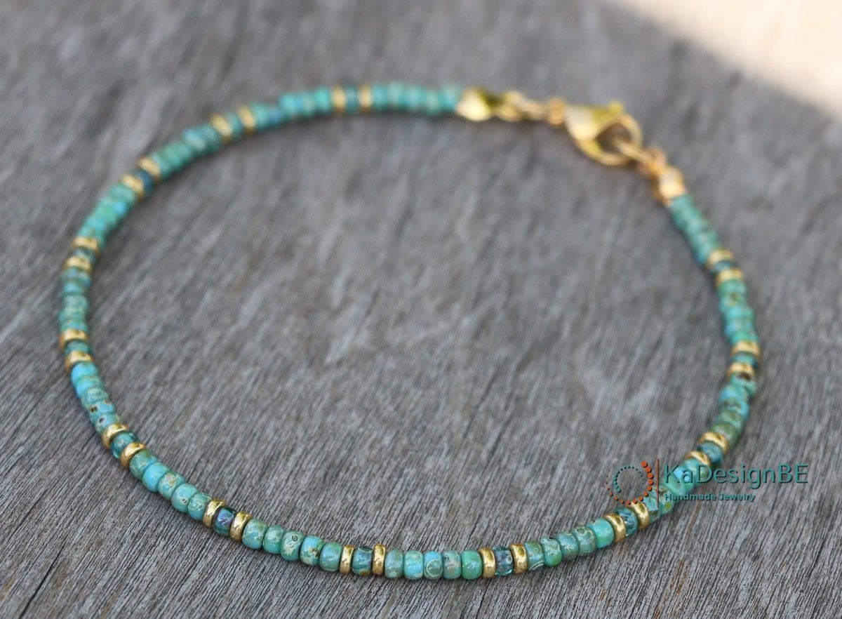 Turquoise Beaded Necklace for Women, Gold Accents, Miyuki Seed Beads