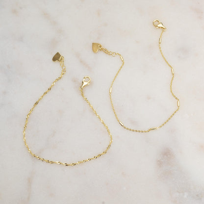 Two Delicate Bracelets Set, Minimalist Bracelet Set, Gold and Silver Bracelets