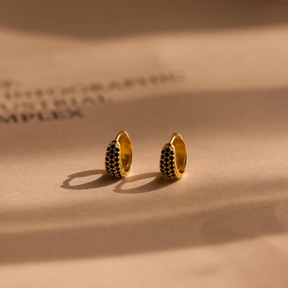 Chunky Onyx Pave Huggies - Thick Black Diamond Hoop Earrings in Gold