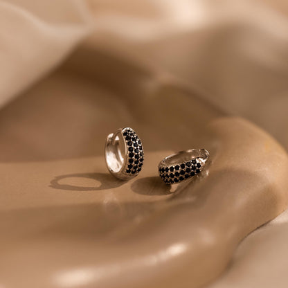 Chunky Onyx Pave Huggies - Thick Black Diamond Hoop Earrings in Gold