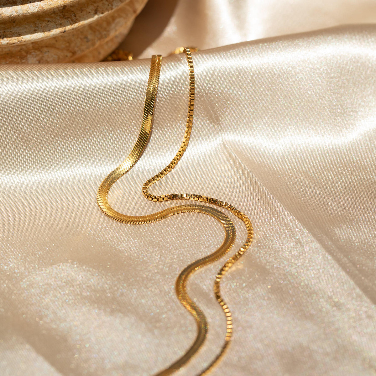 Duo Chain Herringbone Necklace Set